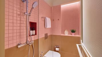 Shower, eco-friendly toiletries, hair dryer, bidet