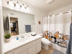 Secadora de cabello, bidet, toallas, jabón 