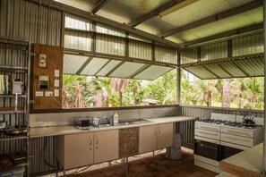 Fridge, microwave, stovetop, toaster
