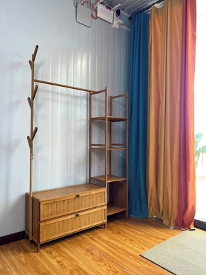 Desk, laptop workspace, free WiFi, bed sheets