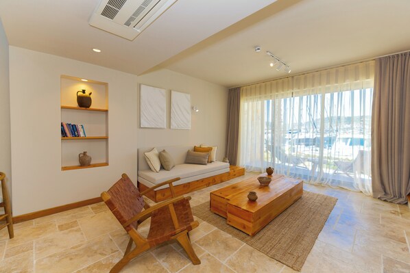 Luxury Villa, Sea View | Living area | 52-inch Smart TV with digital channels, Netflix, streaming services