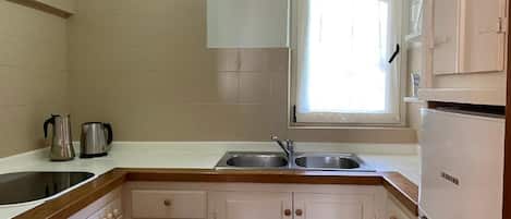 Appartement, 1 trÚs grand lit, balcon, vue sur la montagne | Cuisine privée | Mini-réfrigérateur, four à micro-ondes, surface de cuisson