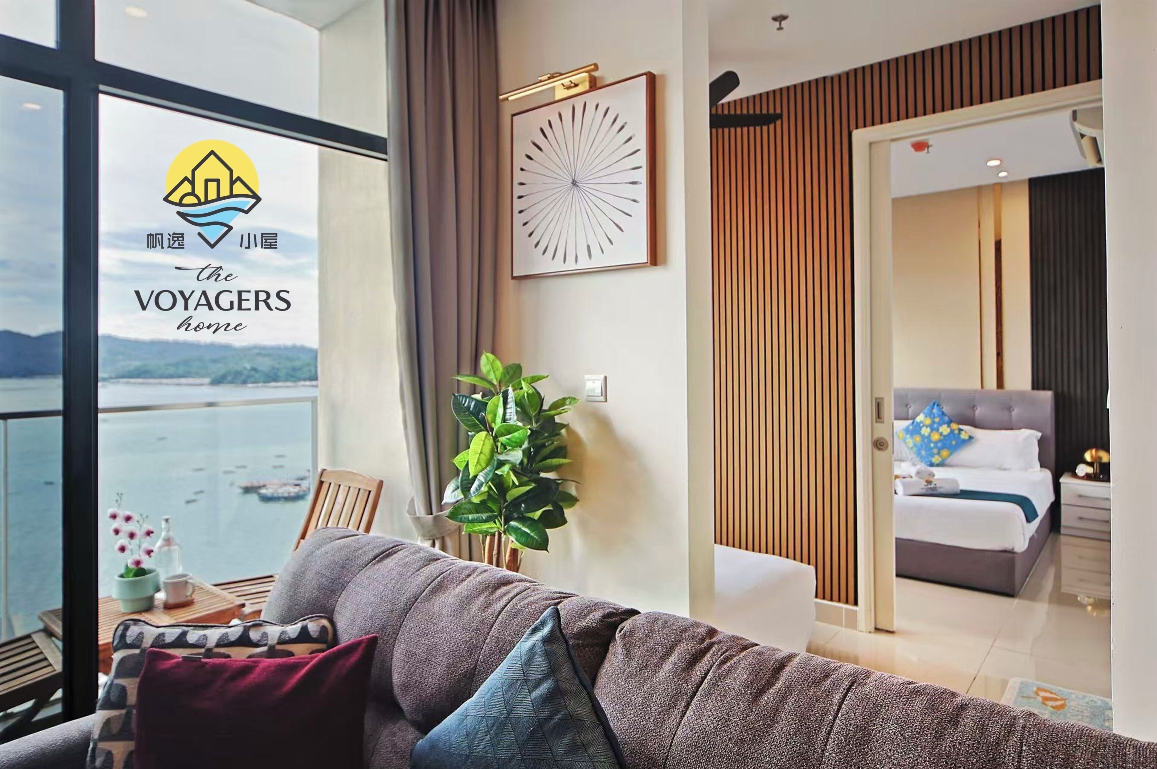 Premium suite, 2 slaapkamers, privébadkamer, uitzicht op zee | Woonruimte