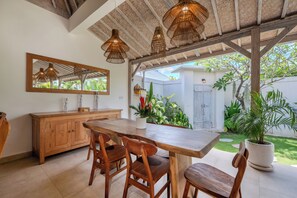 Outdoor dining - New Villa Misha Modern 2BR Pool with Tropical Garden Near Seminyak (Badung)