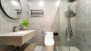 Villa, Courtyard View | Bathroom | Shower, towels, toilet paper