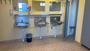 Bidet, towels, soap, toilet paper