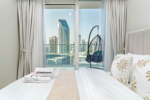 Apartamento panorâmico, 2 quartos, vista para a cidade | Roupas de cama de algodão egípcio, roupas de cama premium