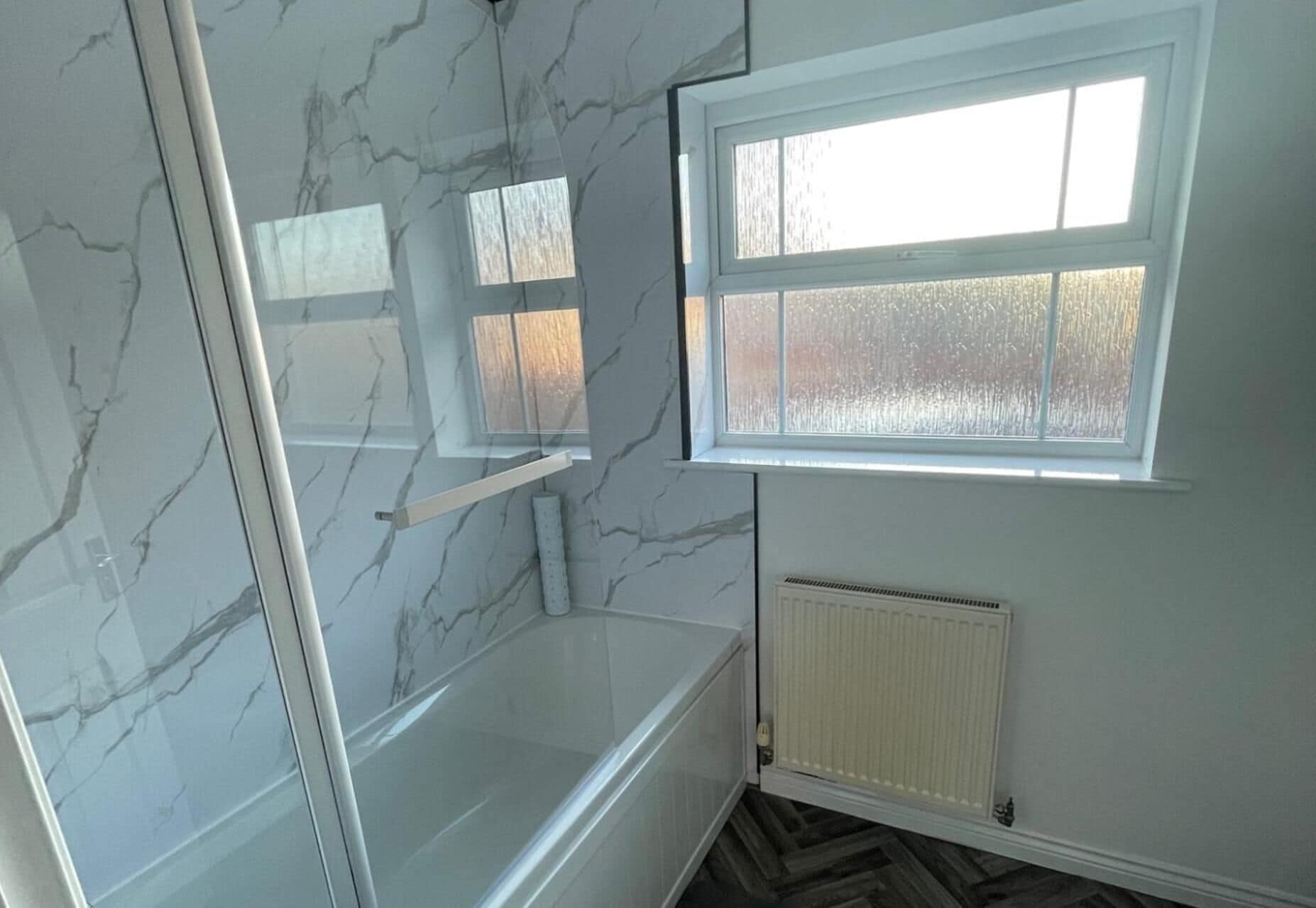Combined shower/bathtub, deep-soaking bathtub, hair dryer, towels