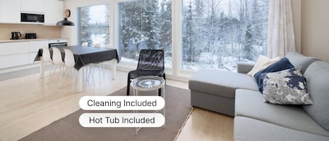Superior-paritalo, 2 makuuhuonetta, sauna, näköala pihalle | Oleskelualue