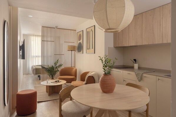 Studio | Private kitchen | Full-sized fridge, microwave, stovetop, dishwasher