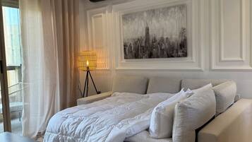 1 habitación, tabla de planchar con plancha, internet y ropa de cama