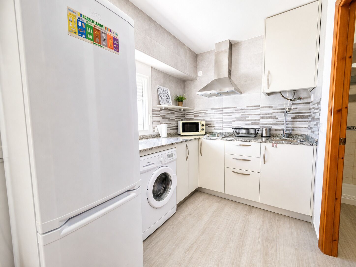 Fridge, microwave, coffee/tea maker, toaster