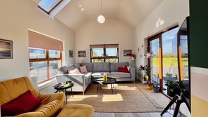 Smart TV, chimenea y libros 