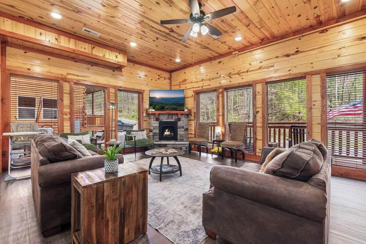 TV, fireplace, foosball