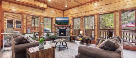 TV, fireplace, foosball