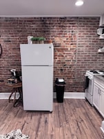 Espresso maker, coffee/tea maker, full-sized fridge, microwave