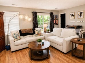 TV, fireplace - World Cup Retreat | Pool • Sleeps 8 • KC (Kansas City)