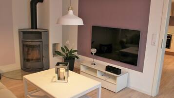 Smart TV, fireplace, video library, stereo