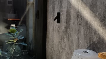 Shower, soap, toilet paper