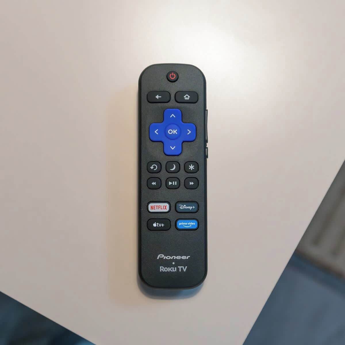 A Pioneer Roku TV remote control.