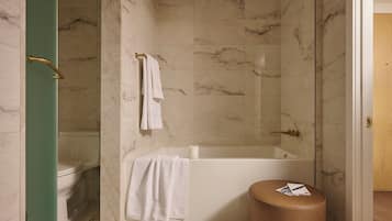 Un baño con bañera, inodoro y zona de ducha.