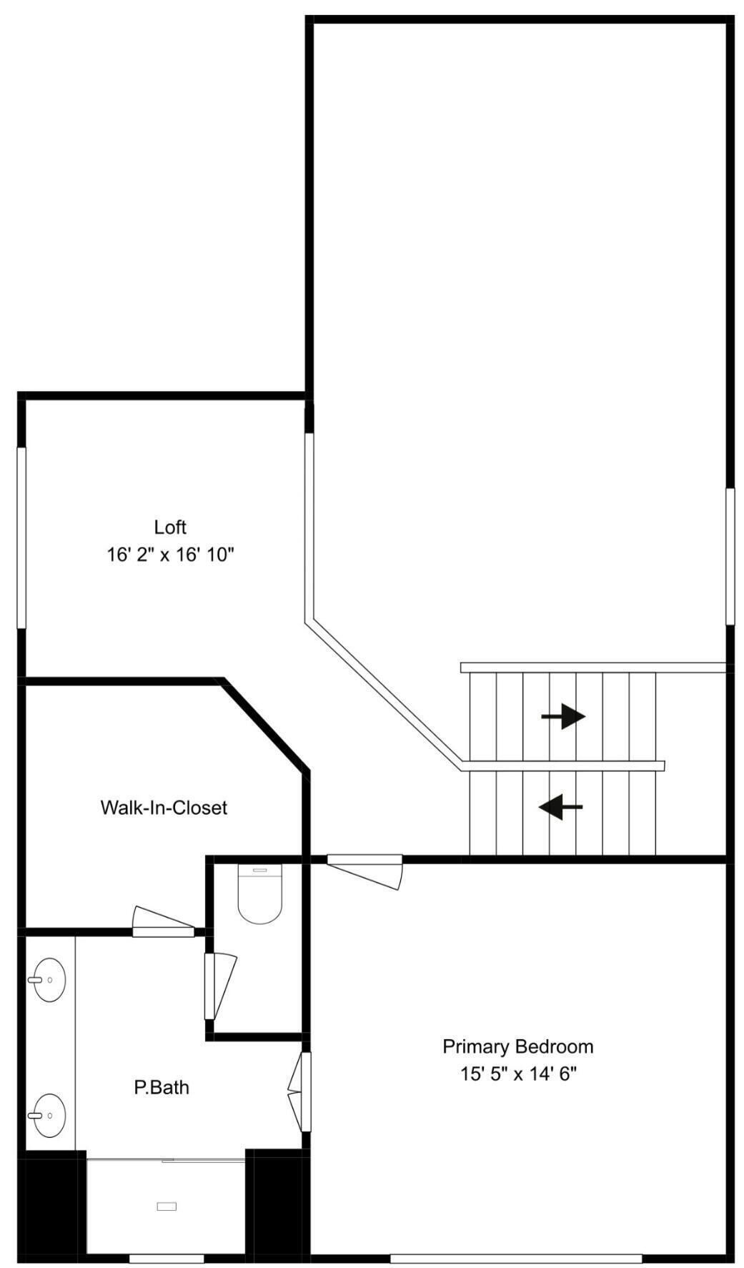 Un plan d’étage comprenant une mezzanine, un dressing, une chambre principale et une salle de bain attenante.
