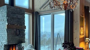 TV, fireplace - Family cabin with views in Hillestad (Dølemo)
