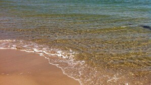 A beach with clear water, a sandy shore, and a clear sky. - Holiday home with greenhouse near Mälarhusen (Skåne län)
