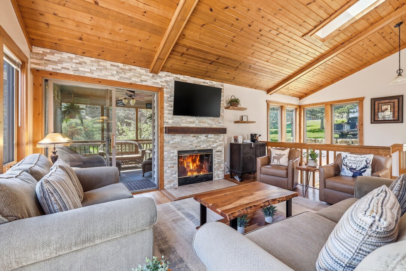 TV, fireplace