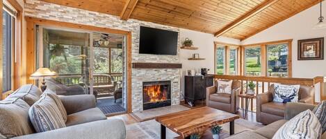 TV, fireplace