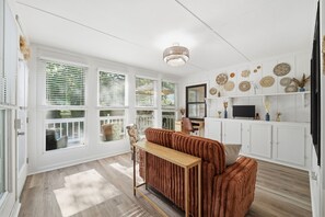TV, offices - Walkable to the Beach w/ Fire Pit & Hot tub! (Oak Island)