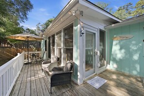 Terrace/patio - Walkable to the Beach w/ Fire Pit & Hot tub! (Oak Island)