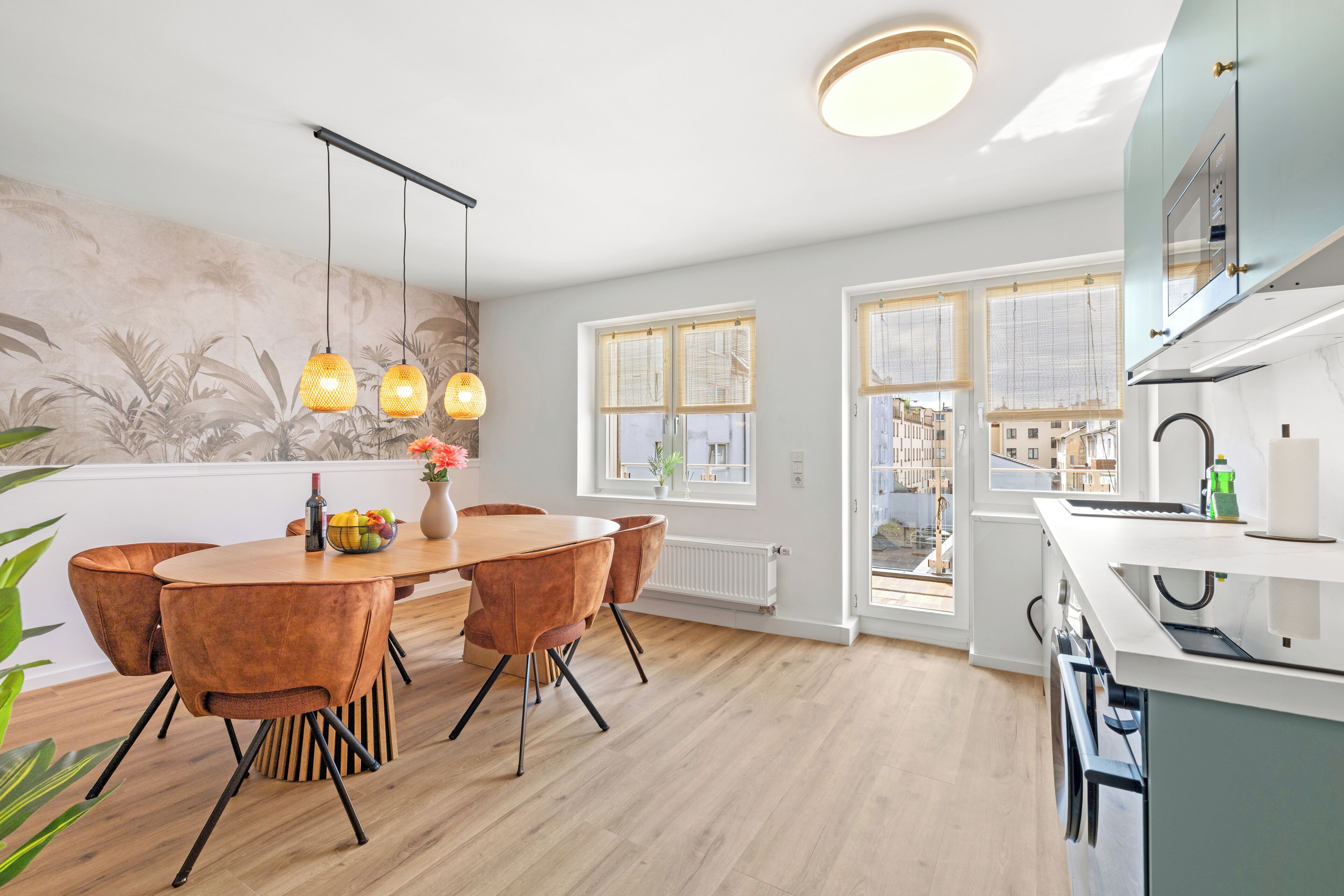 Deluxe Apartment, Courtyard View | Private kitchen | Full-size fridge, microwave, oven, stovetop