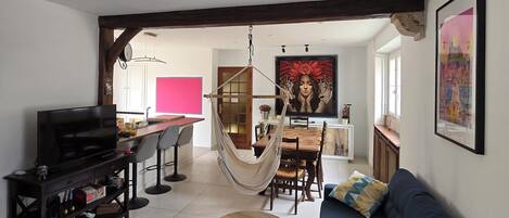 TV, fireplace, video games, DVD player