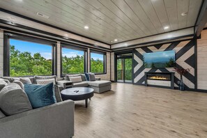 TV, fireplace, table football, offices - Luxury Estate | 2 Cabins | Sleeps 44 | Pool | View (Gatlinburg)