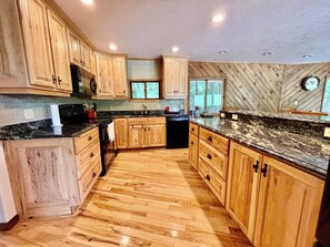 Fridge, microwave, oven, stovetop - 🌊 The Pondhouse | Private Pond • Hot Tub • Nature Escape ➠ 13045 (Fife Lake)