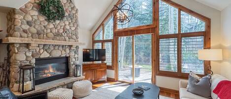 TV, fireplace, printers