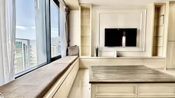 Deluxe Apartment, 2 Bedrooms, City View | Living area | LED TV