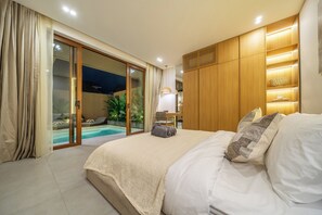 Villa Deluxe, 2 camere da letto, vista piscina | Biancheria in cotone egiziano, biancheria da letto di alta qualità