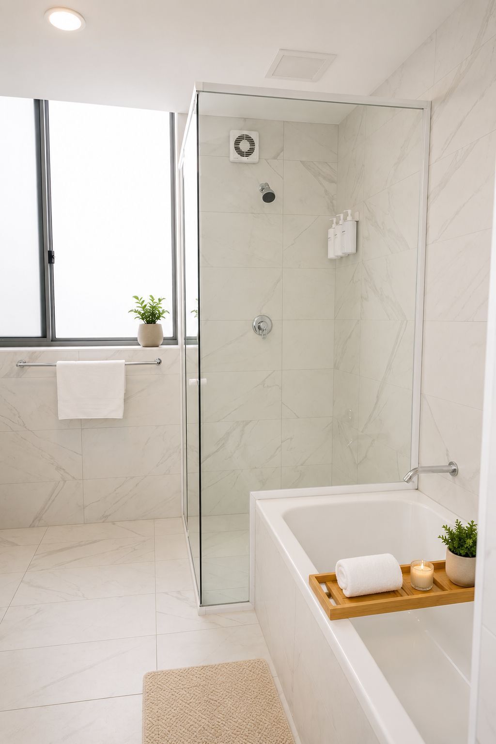 Hair dryer, bidet, towels, soap