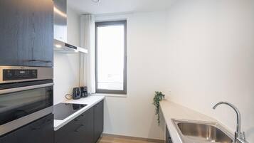 Fridge, oven, stovetop, coffee/tea maker