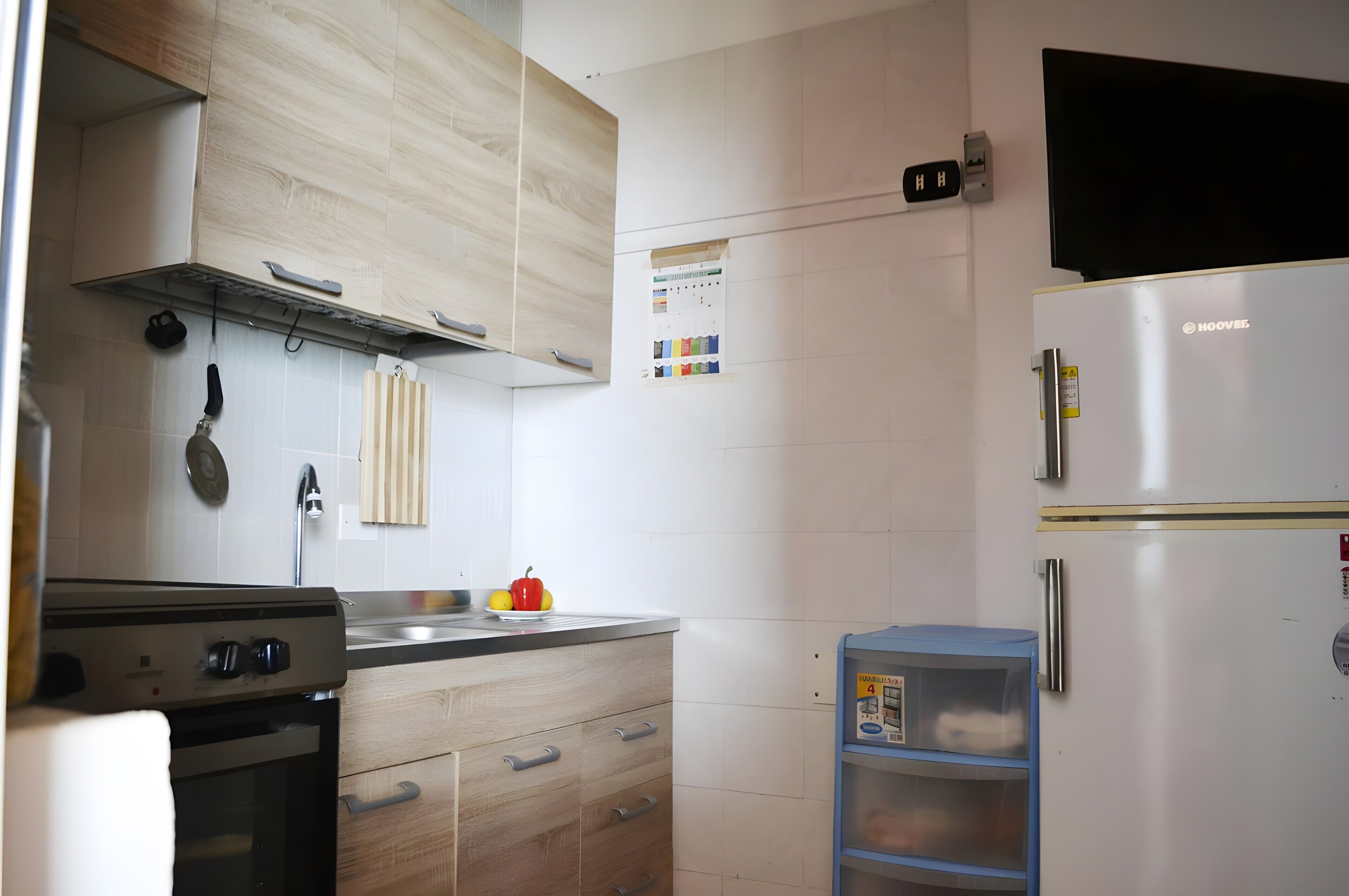 Fridge, oven, stovetop, cookware/dishes/utensils