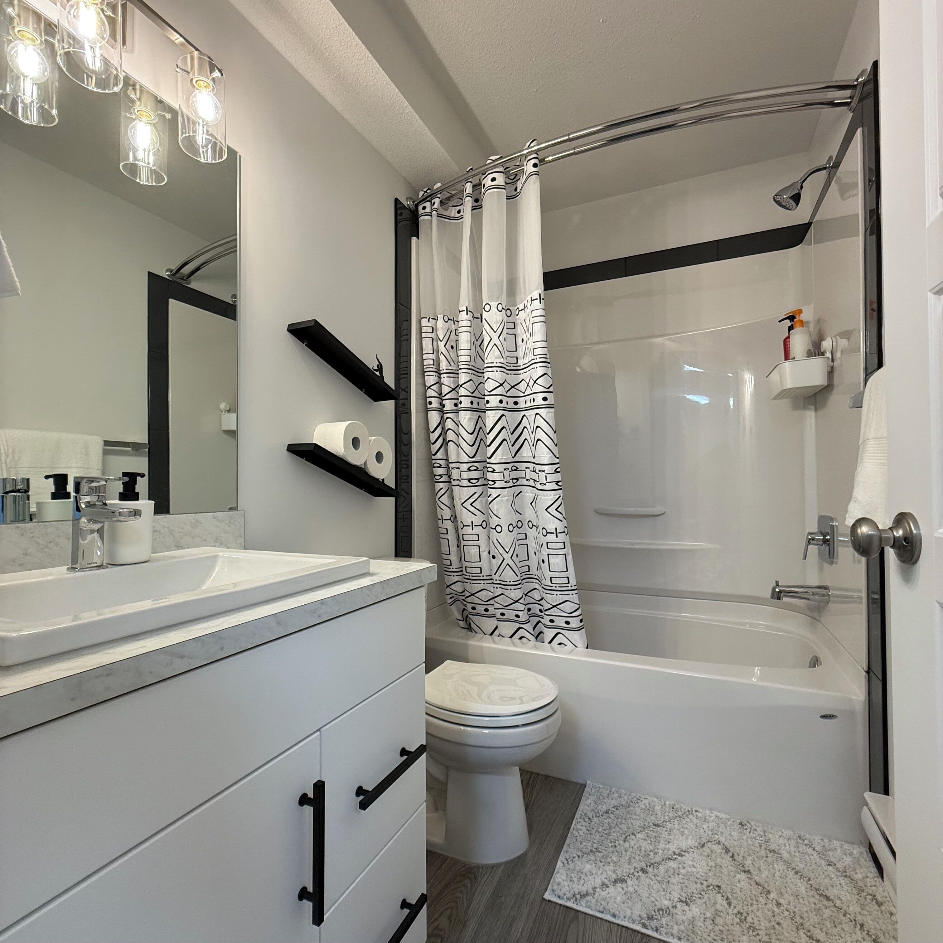 Hair dryer, bidet, towels, soap