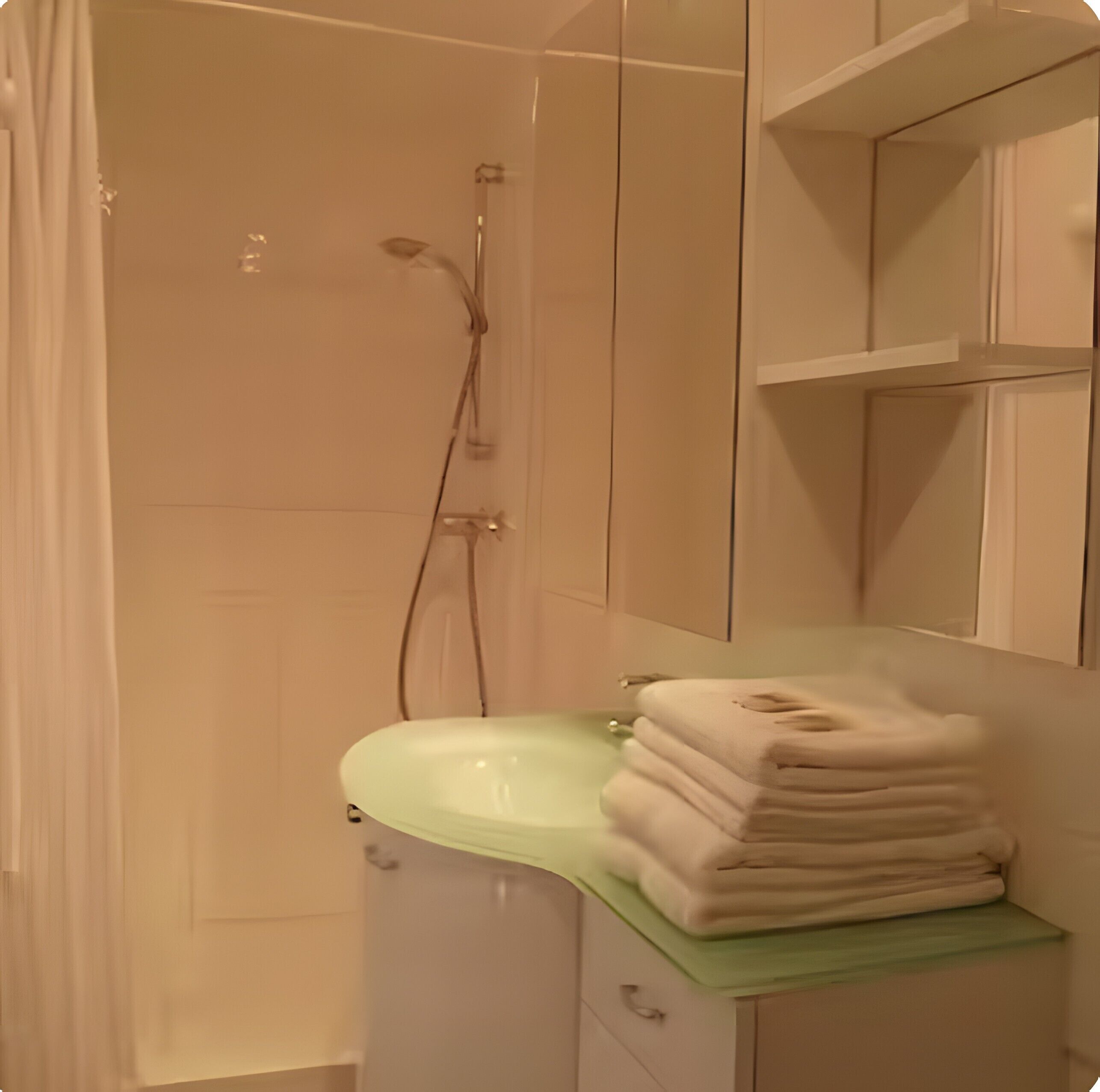 Een douche, een haardroger, handdoeken