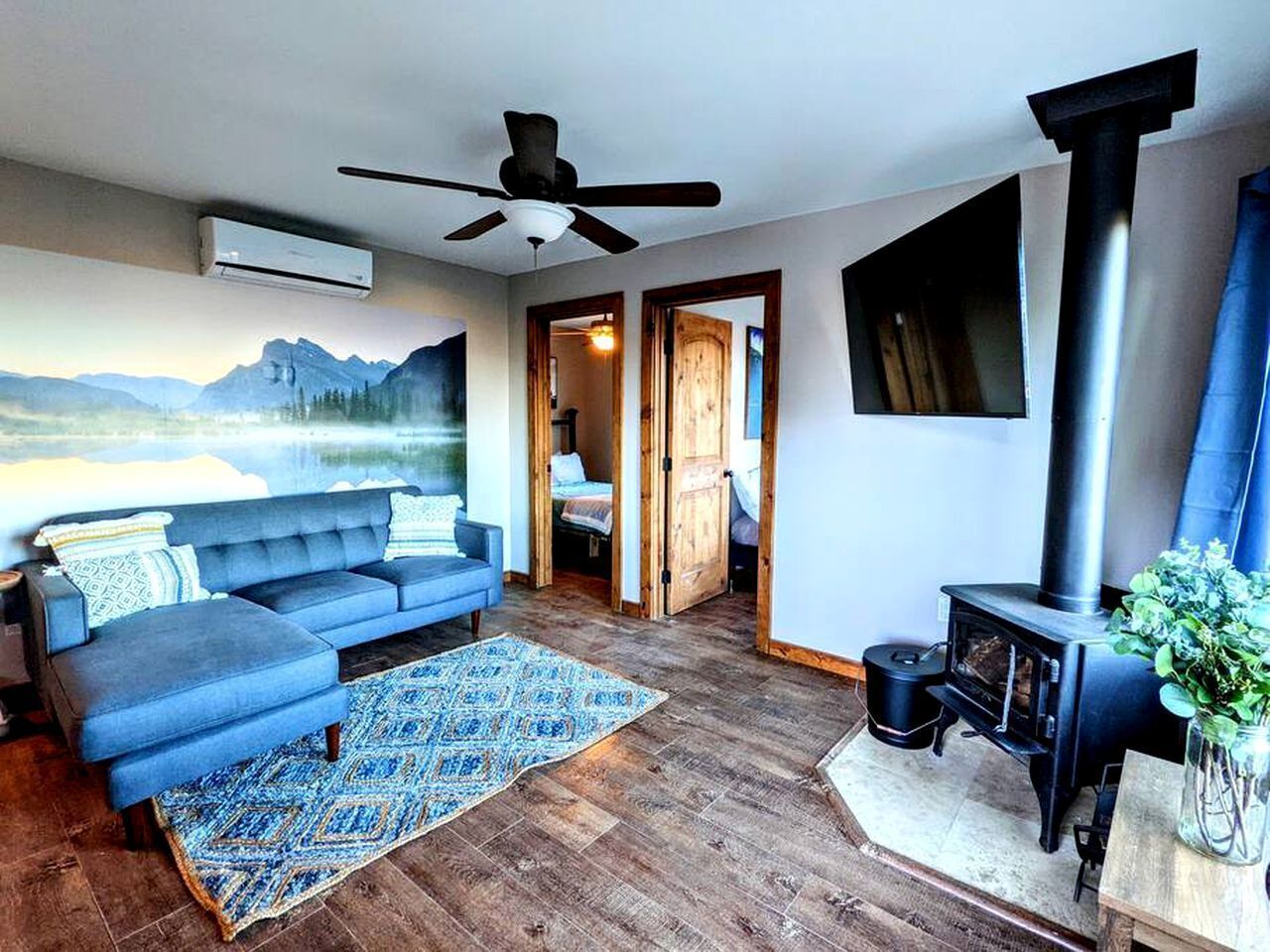 TV, fireplace