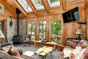 TV, fireplace - Scenic Lakefront Escape with Kayaks and Canoes in Meredith, New Hampshire (Meredith)