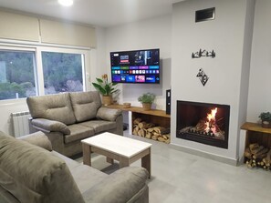 TV, fireplace