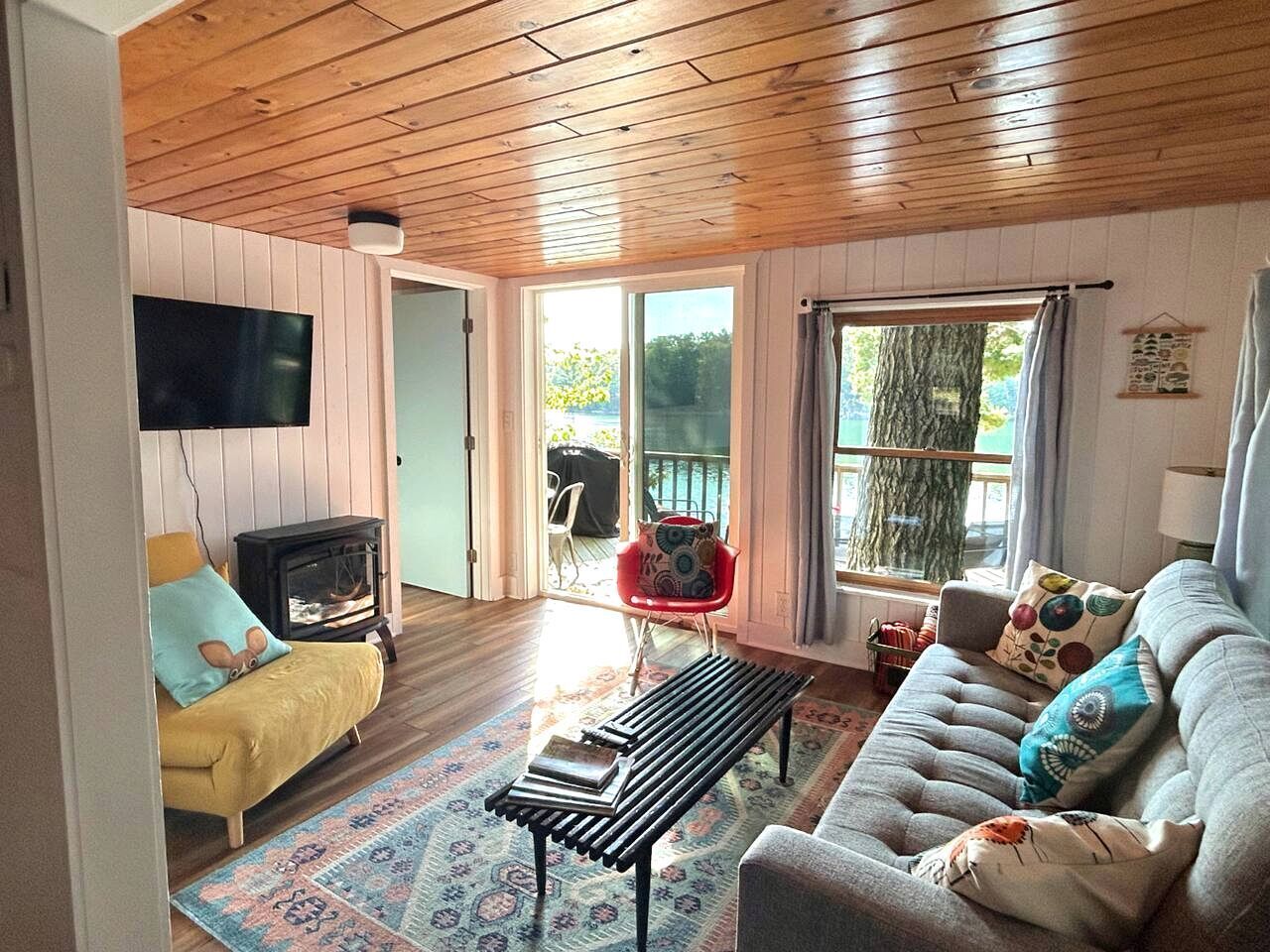 TV, fireplace