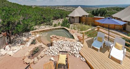 Premium Lakeview Safari Tent Getaway with Private Deck near Lake Travis in Marble Falls, Texas