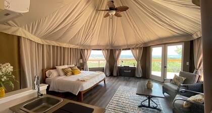 Premium Lakeview Safari Tent Getaway with Private Deck near Lake Travis in Marble Falls, Texas